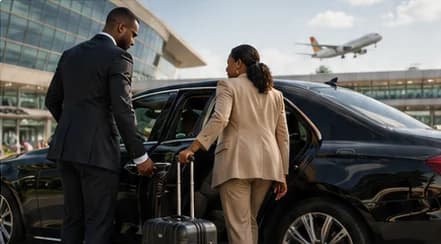 Accueil d’une passagère pour un transfert aéroport
